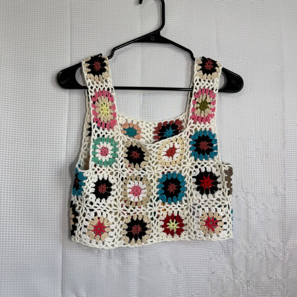 Unbranded Crochet Tank Top Acrylic Granny Square Cropped Boho Festival